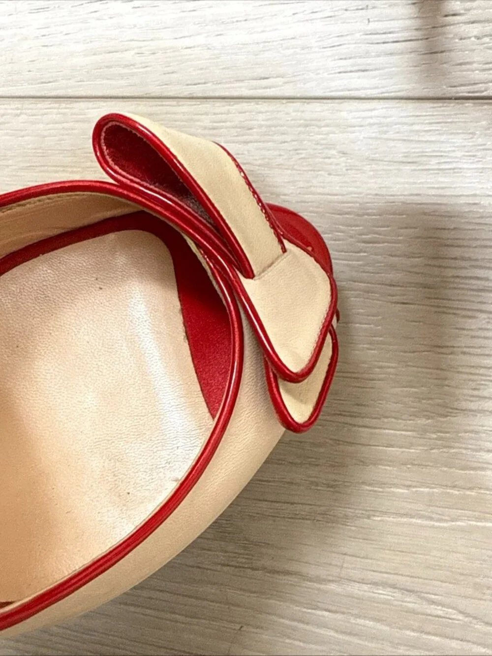 Casadei Ivory Red Trim Peep Toe Platform Heels Bow Pumps - Picture 2 of 13